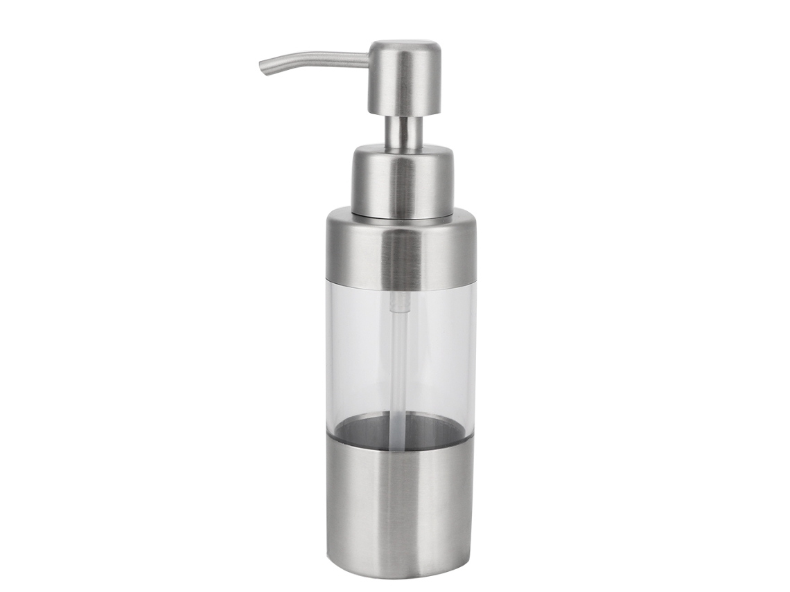 Dispensador Manual De Jabón Líquido Para Manos En Abs Y Acero Inoxidable Con Botella Transparente.