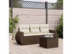 Set De Sofás De Jardín | Sofá De Exterior 4 Uds Y Cojines Ratán Sintético Marrón Wsd235785