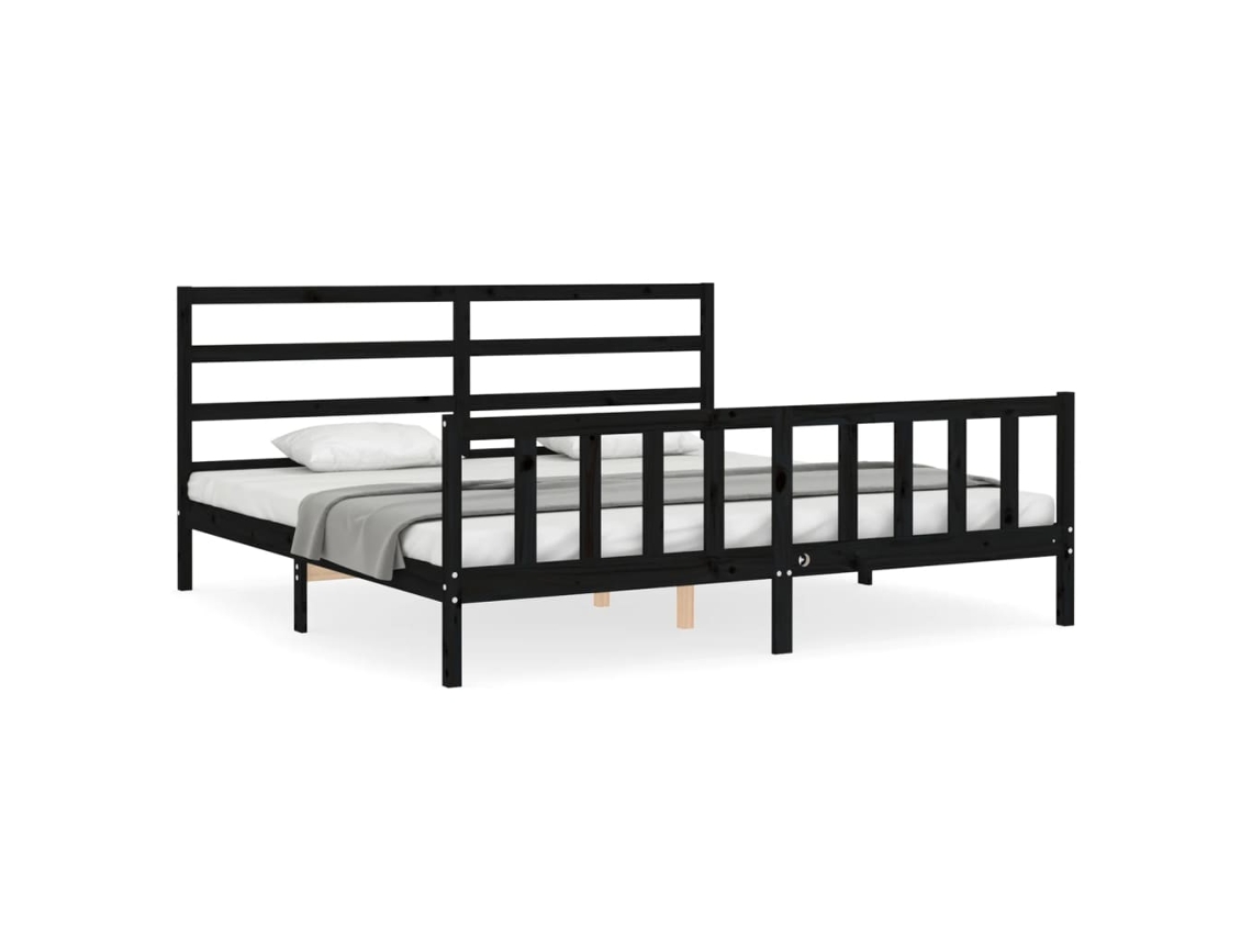 Maison Exclusive - Estructura De Cama Con Cabecero Madera Maciza Negro 200x200 Cm