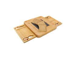 Tabla de quesos de bambú Todeco de 33 x 33 x 4 cm, tabla para cortar quesos con cuchillo para queso y 2 cajones, 1 bandeja de pizarra y 4 posavasos