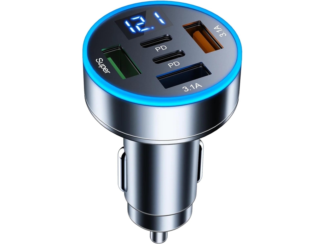 Adaptador Cargador Usb 5 En 1 Para Teléfono Móvil De Coche Con Indicador De Voltaje