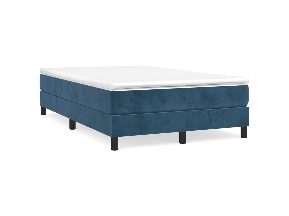 Cama Box Spring Con Colchón Terciopelo Azul Oscuro 120x190 Cm