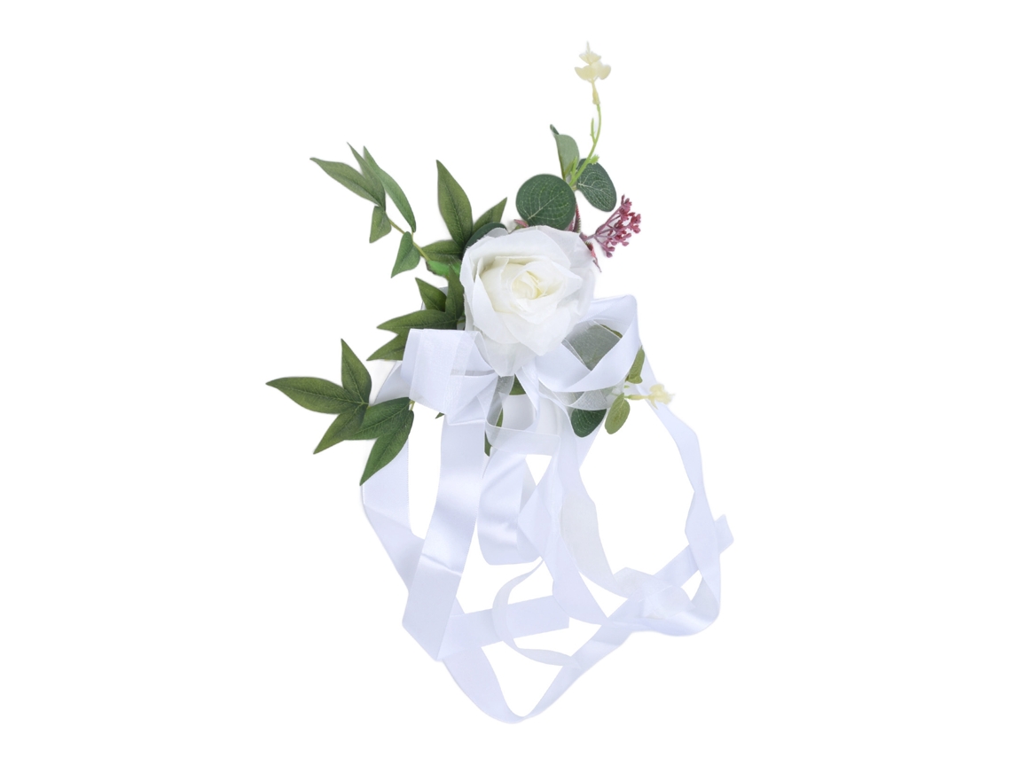 Silla de boda de estilo nórdico decorada con flores artificiales para fiestas de cumpleaños y sesiones de fotos - Blanca