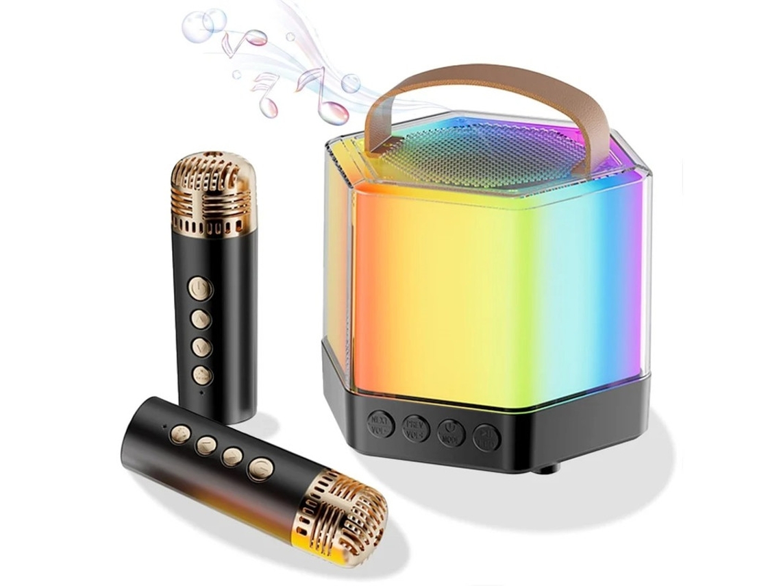 Mini máquina de karaoke para niños y adultos, altavoz Bluetooth portátil con 2 micrófonos inalámbricos, juego de altavoces de karaoke Yizhood