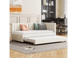 Cama Tapizada 90x200, Sofá Cama Extraíble, Con Somier, Camas Juveniles, Cunas, Camas De Invitados, Tela De Terciopelo Beige