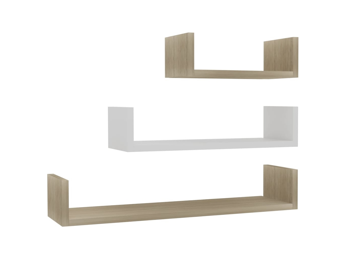 Maison Exclusive - Estantes De Pared 3 Piezas Contrachapada Blanco Y Roble Sonoma