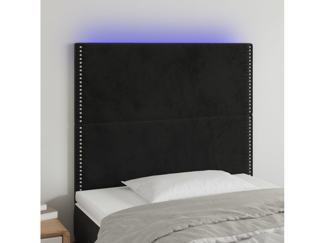 Cabecero Con Luces Led Terciopelo Negro 80x5x118/128 Cm