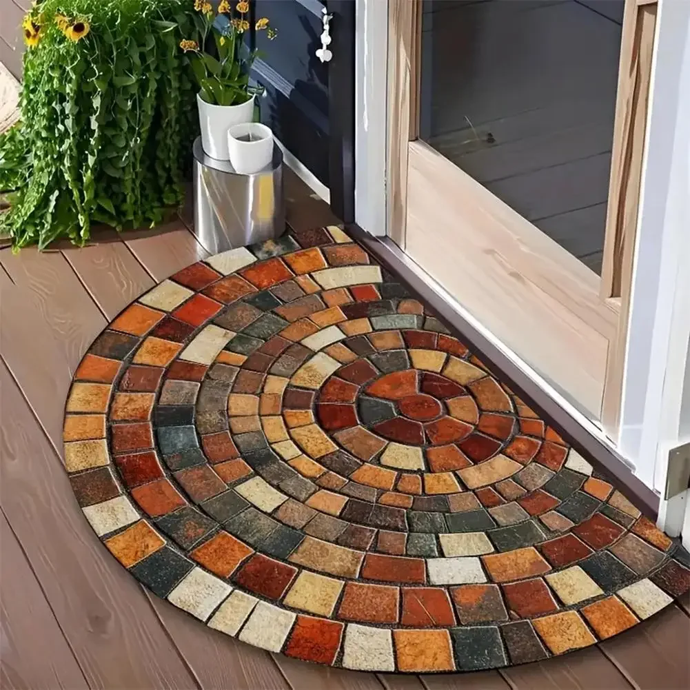 (estilo 13 45x70cm) Felpudo De Entrada De Estilo Retro Con Mosaico En Forma De Abanico Semicircular