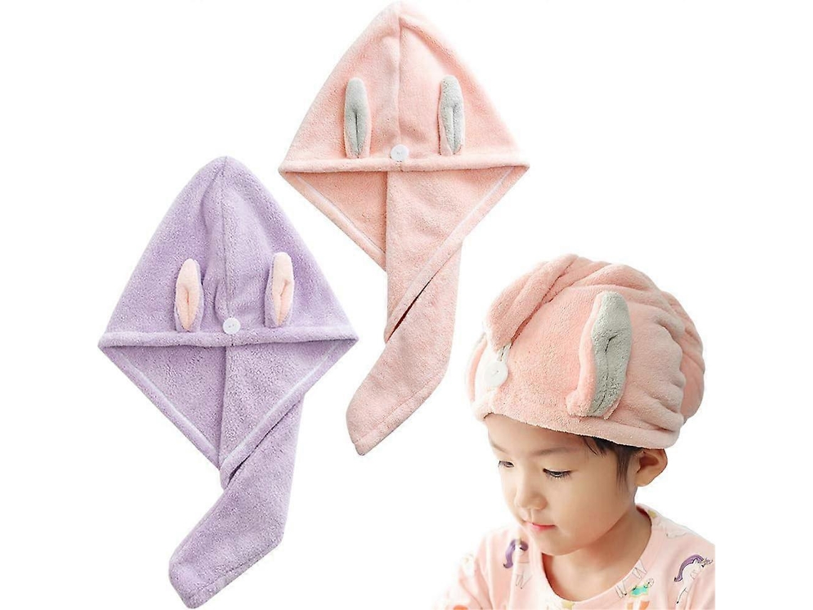 Toalla turbante para el cabello para niños Rosewell, súper absorbente y de secado rápido (paquete de 2)