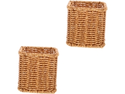 Organizador de escritorio de mimbre tejido, 2 piezas, con cesta decorativa para oficina y hogar. Gokoco estable.