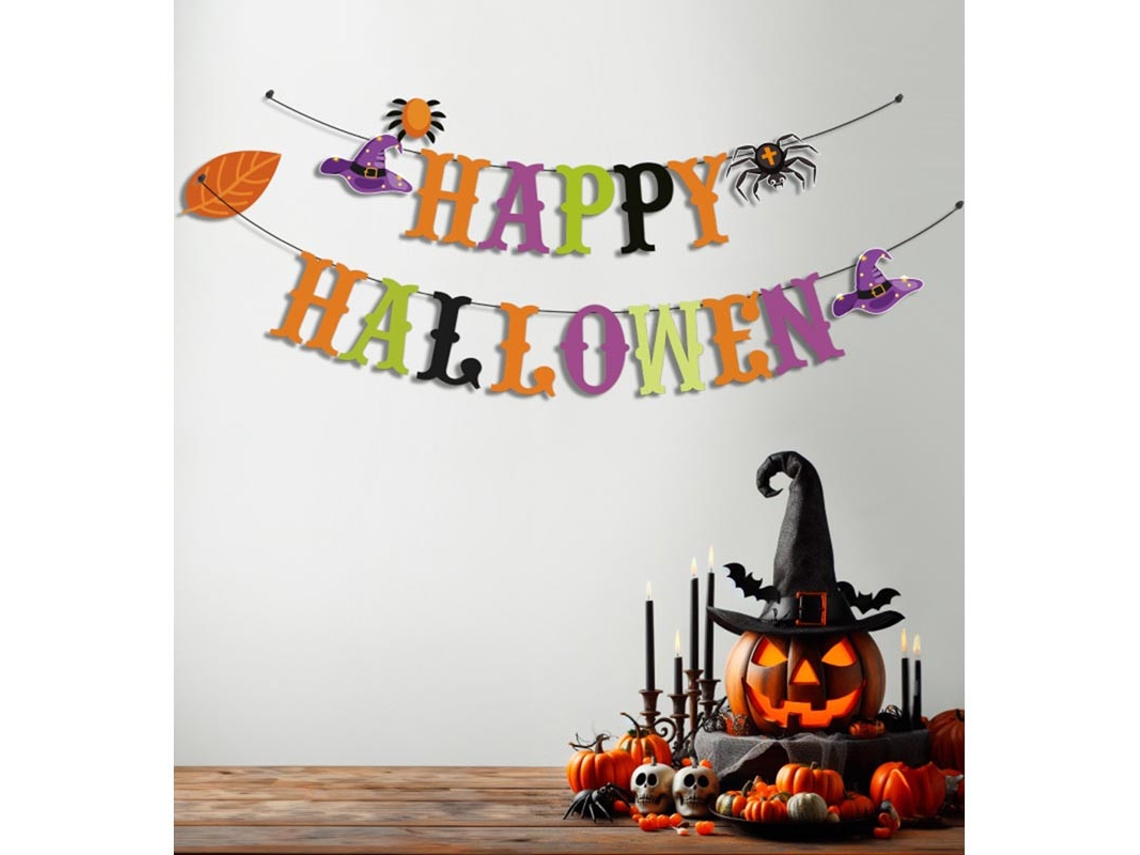 Guirnalda de Happy Halloween araña y bruja de 3 m