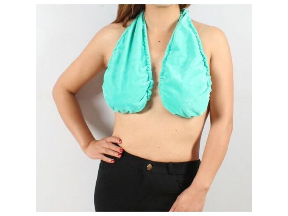 Top Corto Cómodo Tata Para Mujer, Bralette Cruzado De Poliéster Verde Peludo, Talla Única.
