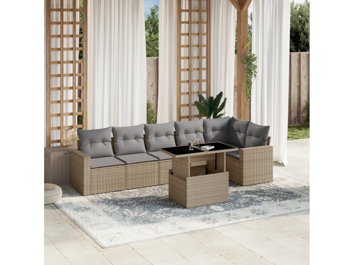 Conjunto de 7 sofás de jardín con cojines de mimbre beige de Dkd Home Decor
