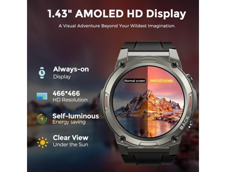 Reloj inteligente (Responder/Hacer llamadas), impermeable IP68, rastreador de fitness AMOLED 1,43'', reloj inteligente resistente, más de 100 modos...