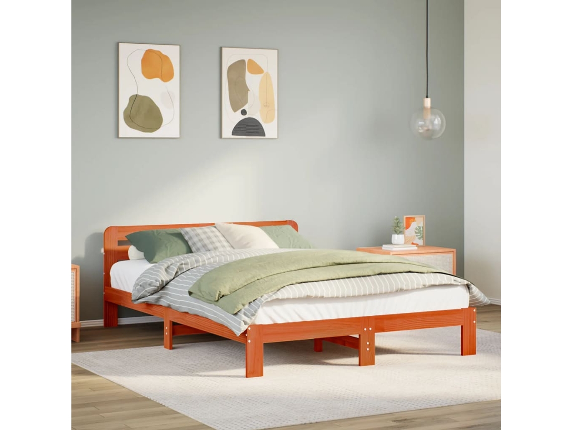Estructura De Cama Sin Colchón Madera Maciza Marrón 135x190 Cm