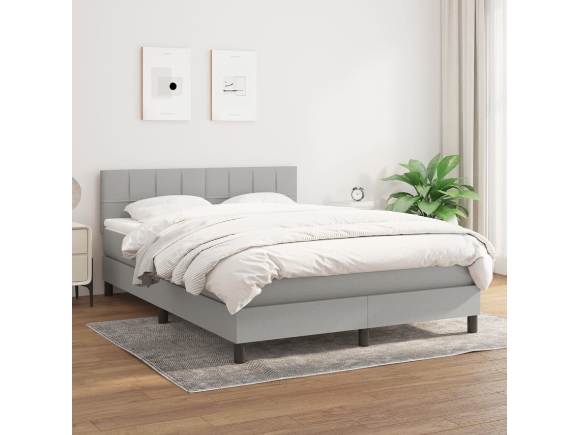 Cama Box Spring Con Colchón Tela Gris Claro 140x190 Cm