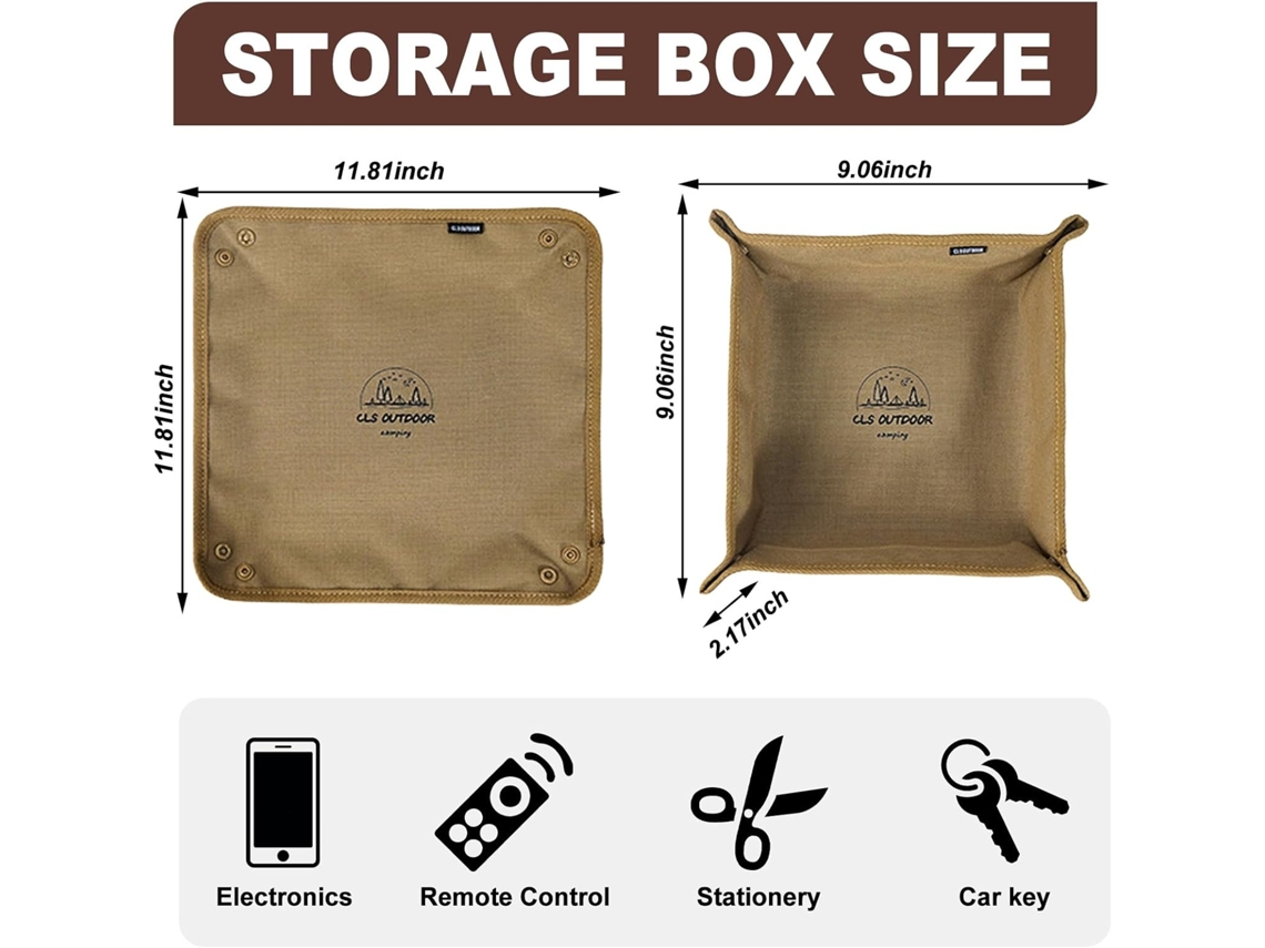 Bandeja plegable portátil de 23×23×5,5 cm, organizador en tela Oxford, color caqui Tommy01