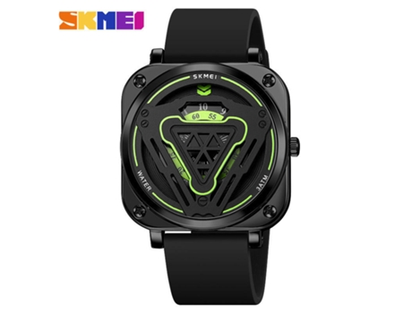 Relojes cuadrados de cuarzo para hombre Correa de silicona resistente al agua Relojes de pulsera para hombre-Negro Verde LUUCOZK