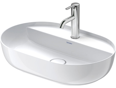 Lavabo Luvit 60x40cm, sin rebosadero, con banco con agujero para grifo, 1 agujero para grifo, rectificado, color exterior blanco
