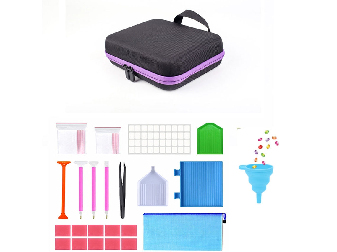 Caja de almacenamiento para herramientas de dibujo 5D de Digitallab con cuentas de joyería moradas (30 ranuras con herramientas)
