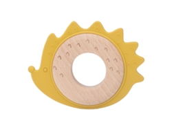 Mordedor de silicona y madera para bebés, juguete de dentición con forma de animal y anillo de madera.