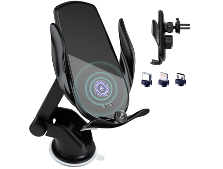 Cargador Coche Inalámbrico Carga Rápida Sujeción Teléfono CHRONUS Negro