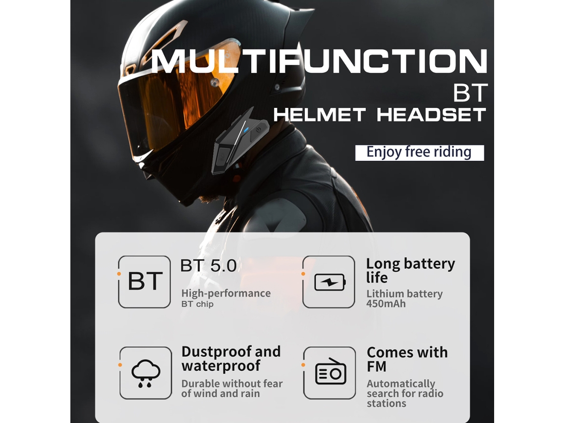 Auriculares Para Casco De Motocicleta Bt5.0: Resistentes Al Agua, Con Reducción De Ruido, Llamada Automática Y Radio Fm.