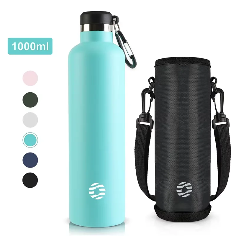 (azul Cielo, 1000 Ml) Termo De Acero Inoxidable, Botella De Agua Deportiva, Con Aislamiento Al Vacío, A Prueba De Fugas, Libre De Bpa.