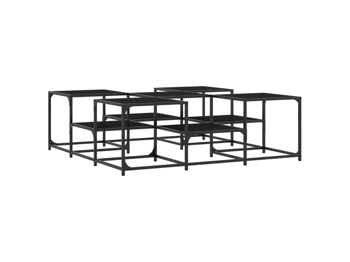 Mesa de centro ajustable en dos alturas, diseño industrial, 121 x 121 x 40 cm, madera industrializada y metal negros, Dec039634