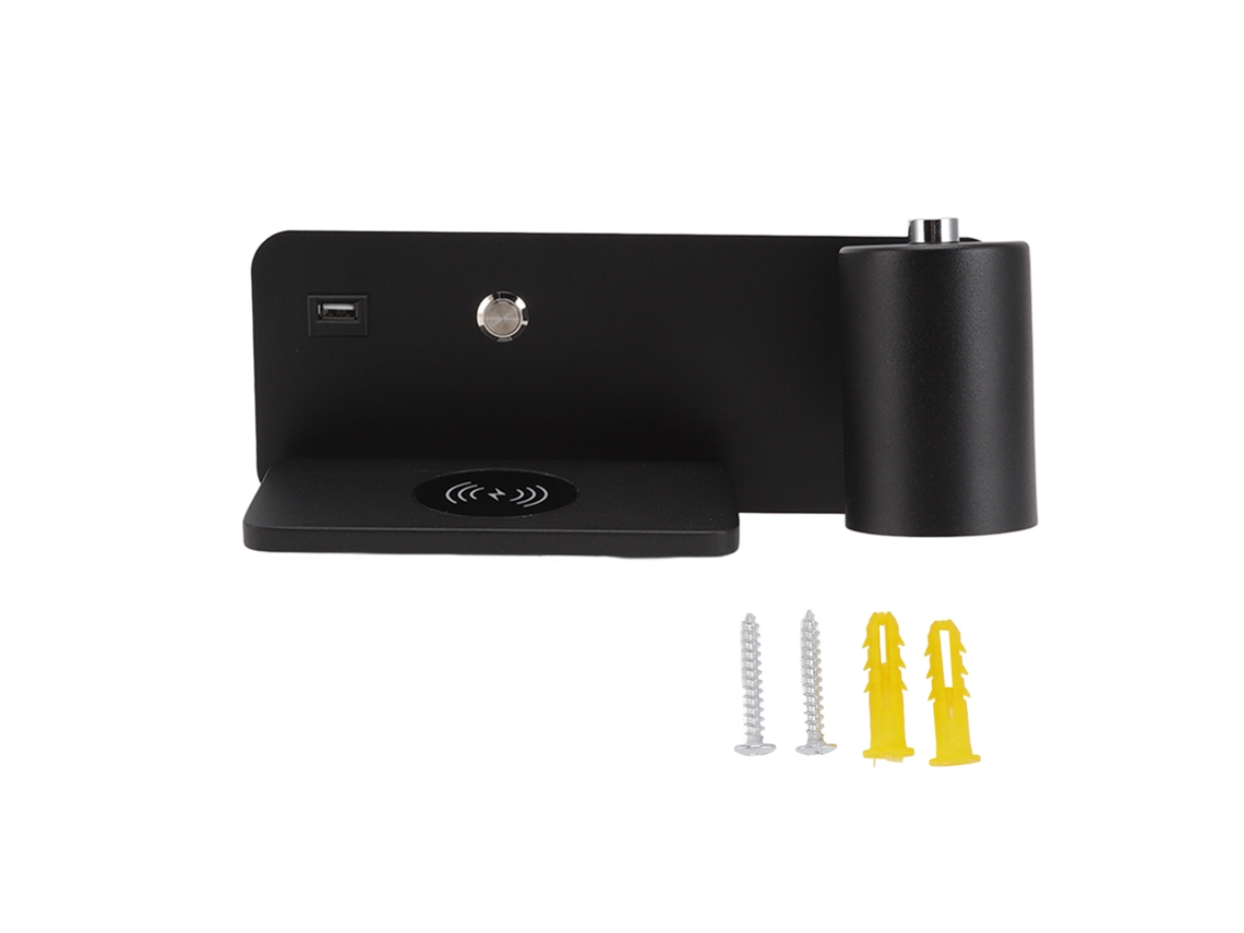 Rebe-lámpara De Pared Led Con Usb Y Carga Inalámbrica Para Sala Y Dormitorio 85‑265v Negro Derecho