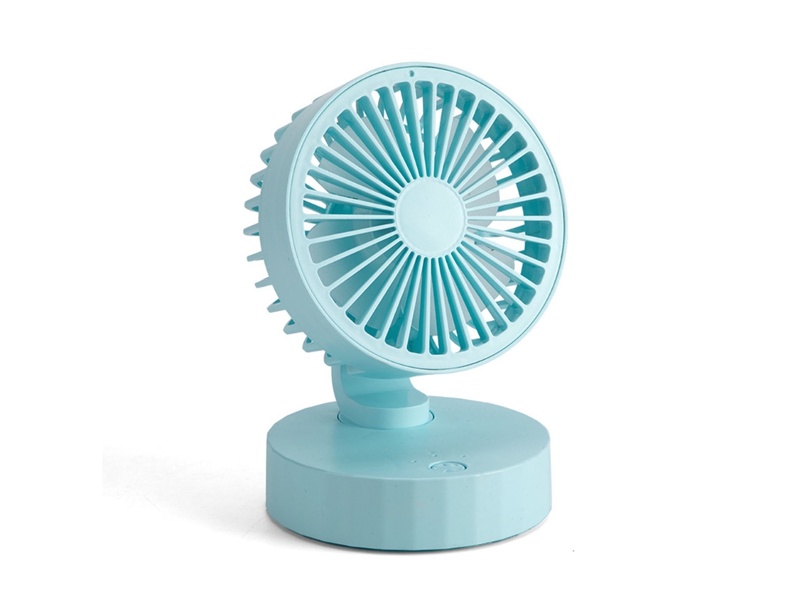 Ventilador de escritorio portátil recargable por USB, 3 velocidades, azul.