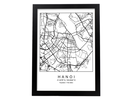 Póster NACNIC Mapa de la Ciudad Hanoi Estilo Nordico en Blanco y Negro.