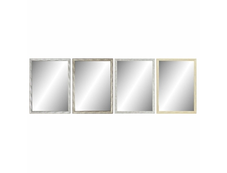 Espejo de pared DKD Home Decor Cristal Natural Gris Marrón Gris oscuro PS 4 Unidades Hoja de planta (56 x 2 x 76 cm)