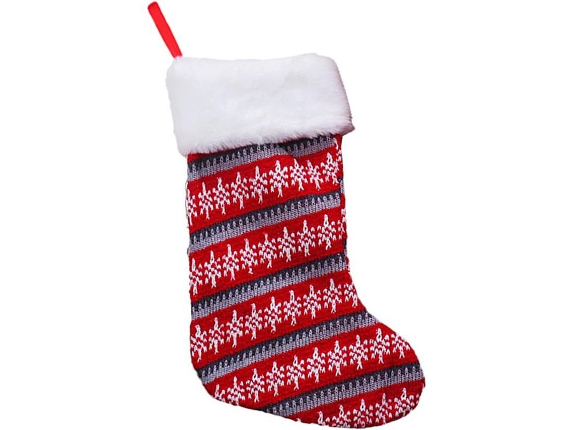 Meia de Natal com Estampa Listrada Vermelha Kit Saco de Presente Decoração Clássica para Hanging na Lareira
