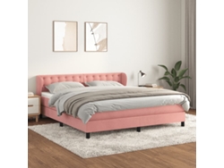 Cama Box Spring Con Colchón Terciopelo Rosa 180x200 Cm