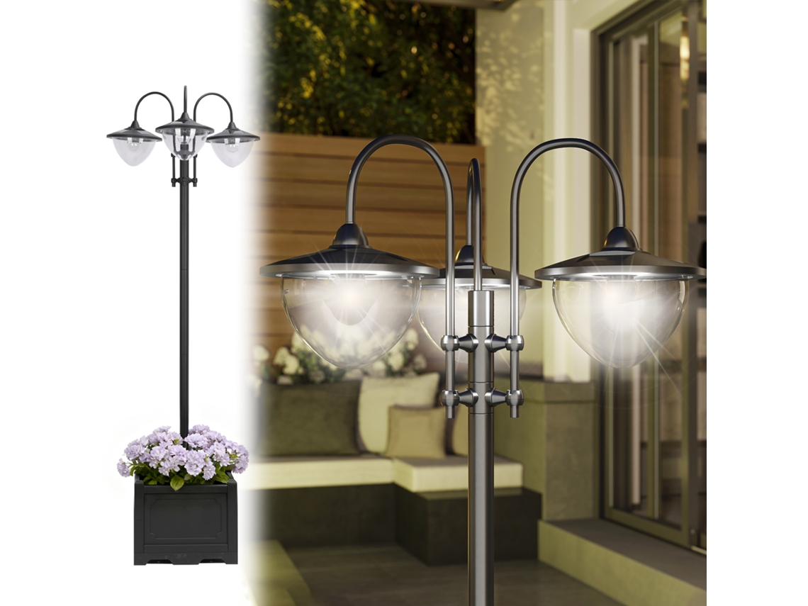 Farol Solar De Jardín Con 18 Led, 6000k, Ip44, Para Caminos Y Patios, 60x55x189cm, Negro.