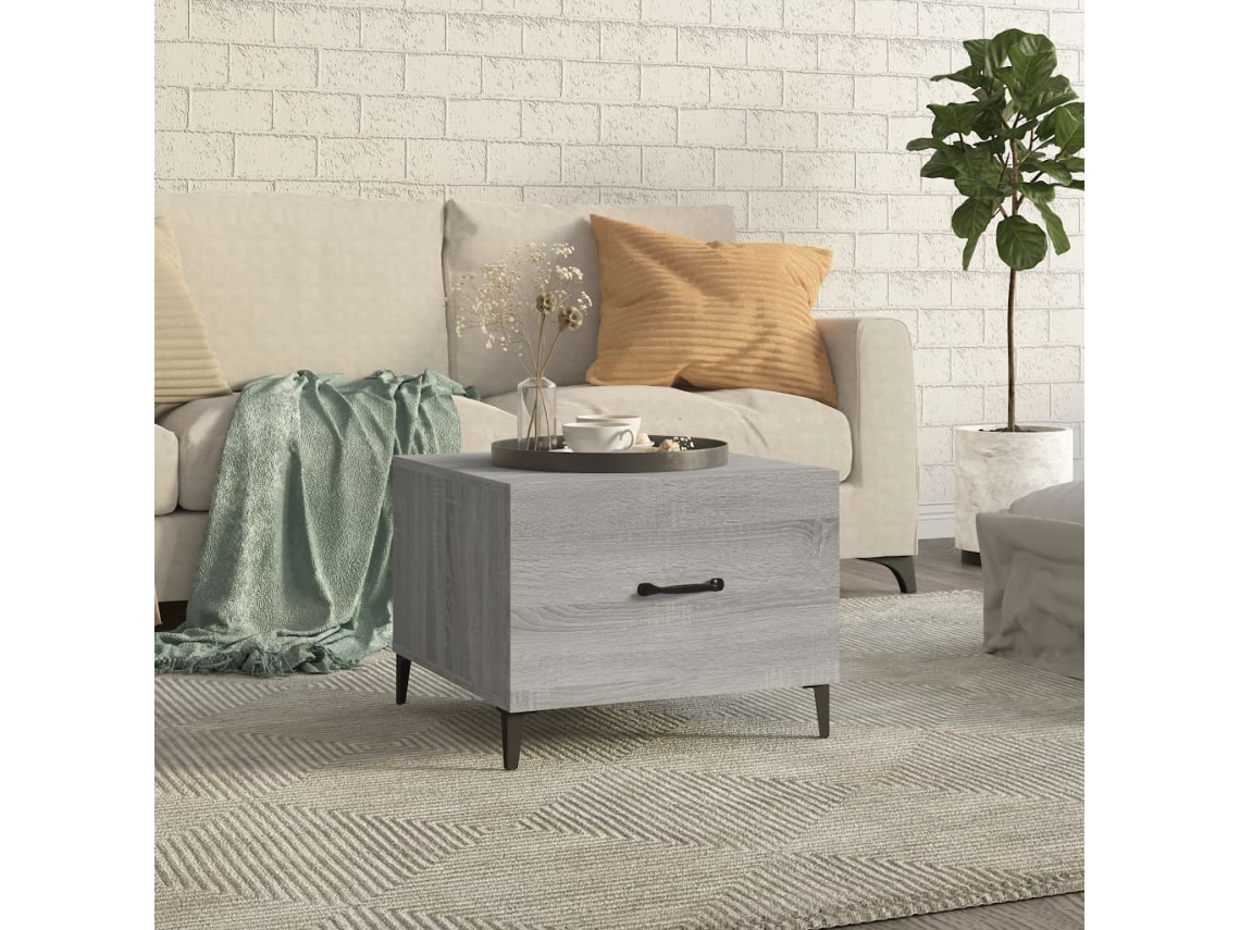Mesa de Centro de Apoyo con Patas de Metal 50X50X40 Cm Gris Sonoma