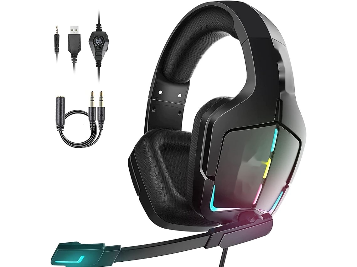 Auriculares para juegos Auriculares con luz LED fría con micrófono Auriculares con luz para PC Auriculares sobre la oreja de YEMAESRE
