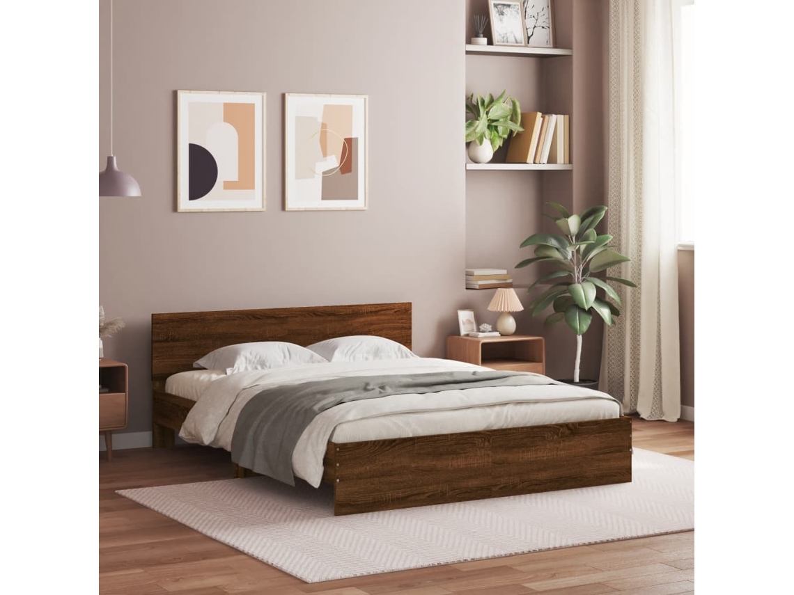 Estructura De Cama Con Cabecero Marrón Roble 140x190 Cm