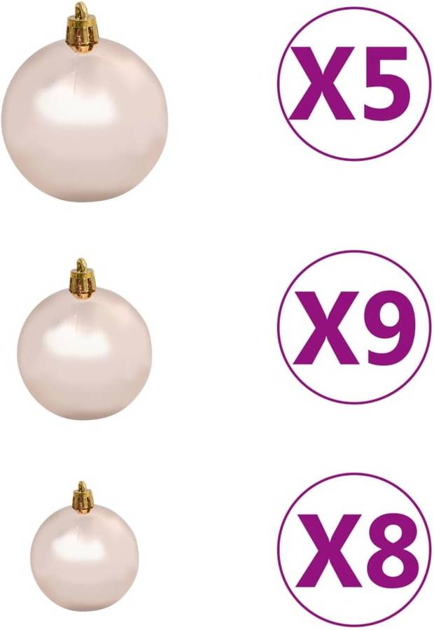 Conjunto de adornos de Navidad VIDA XL 61 Bolas + Pico + 150 Luces LED Rosa y Dorado (3/4/6 cm)