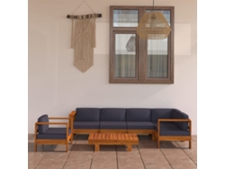 Conjunto de piezas. Lounge De Jardim C/ Almofadões Cinza Escuro Acácia Dkd Decoración Del Hogar
