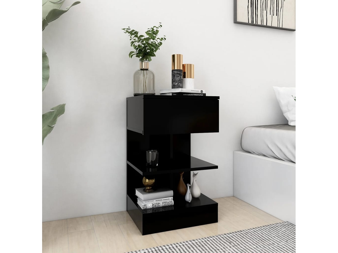 Pack 2 Uds Mesitas De Noche | Mesilla De Noche Negro 40x35x50 Cm Wsd872200