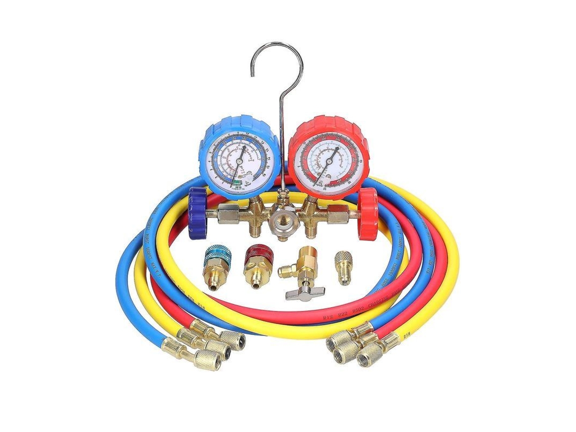 Juego De Manómetros De Doble Válvula De Latón Para Aire Acondicionado Con Mangueras De 1,5 M Y Adaptadores R12 R22 R134a R502