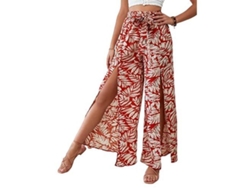 2026-pantalones Largos De Pierna Ancha Con Estampado Floral Boho, Abertura Y Lazada Frontal Xl Rojo