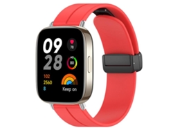 Bracelete Para Redmi Watch 3 - Silicone - Cabeça Chata - Fivela Preta Vermelha