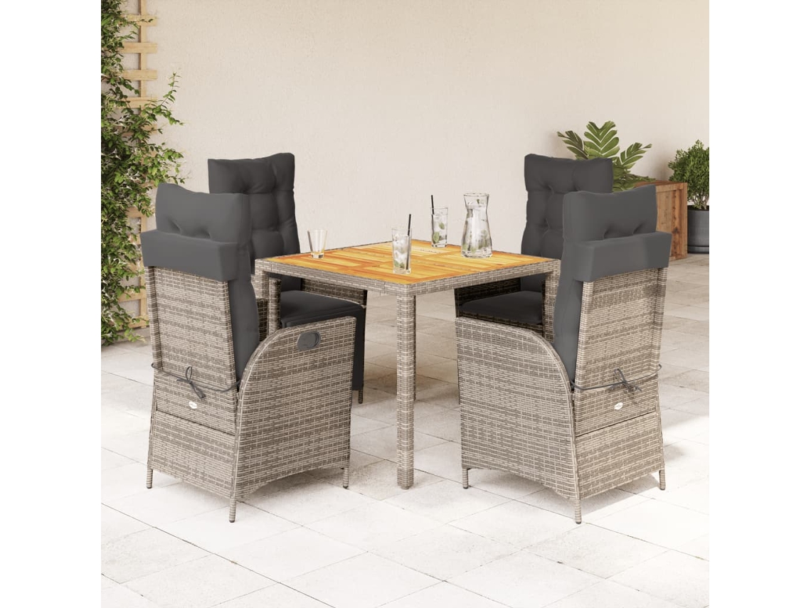 Conjunto de comedor de jardín DKD Home Decor de 5 piezas con cojines, ratán gris