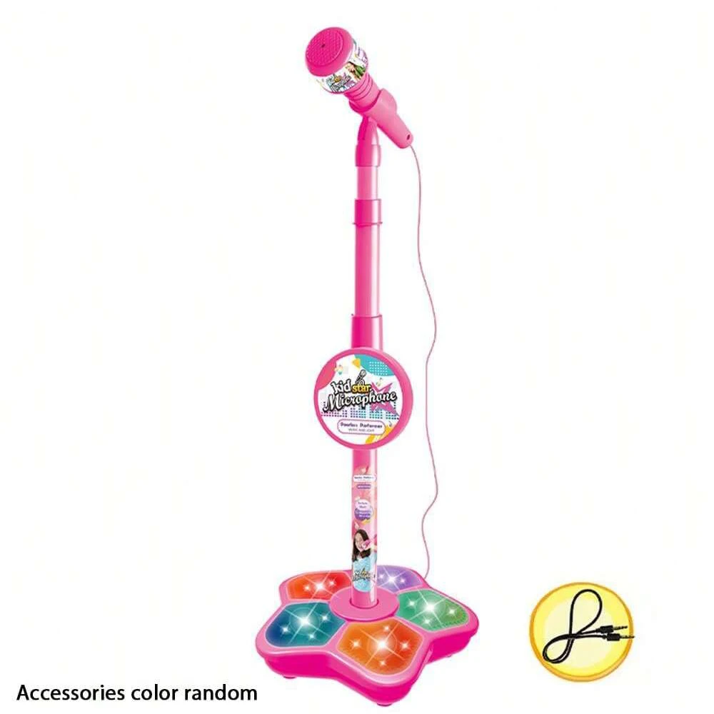 Soporte para micrófono de juguete para niños, dispositivo electrónico portátil de karaoke para niños MDUG (rosa)