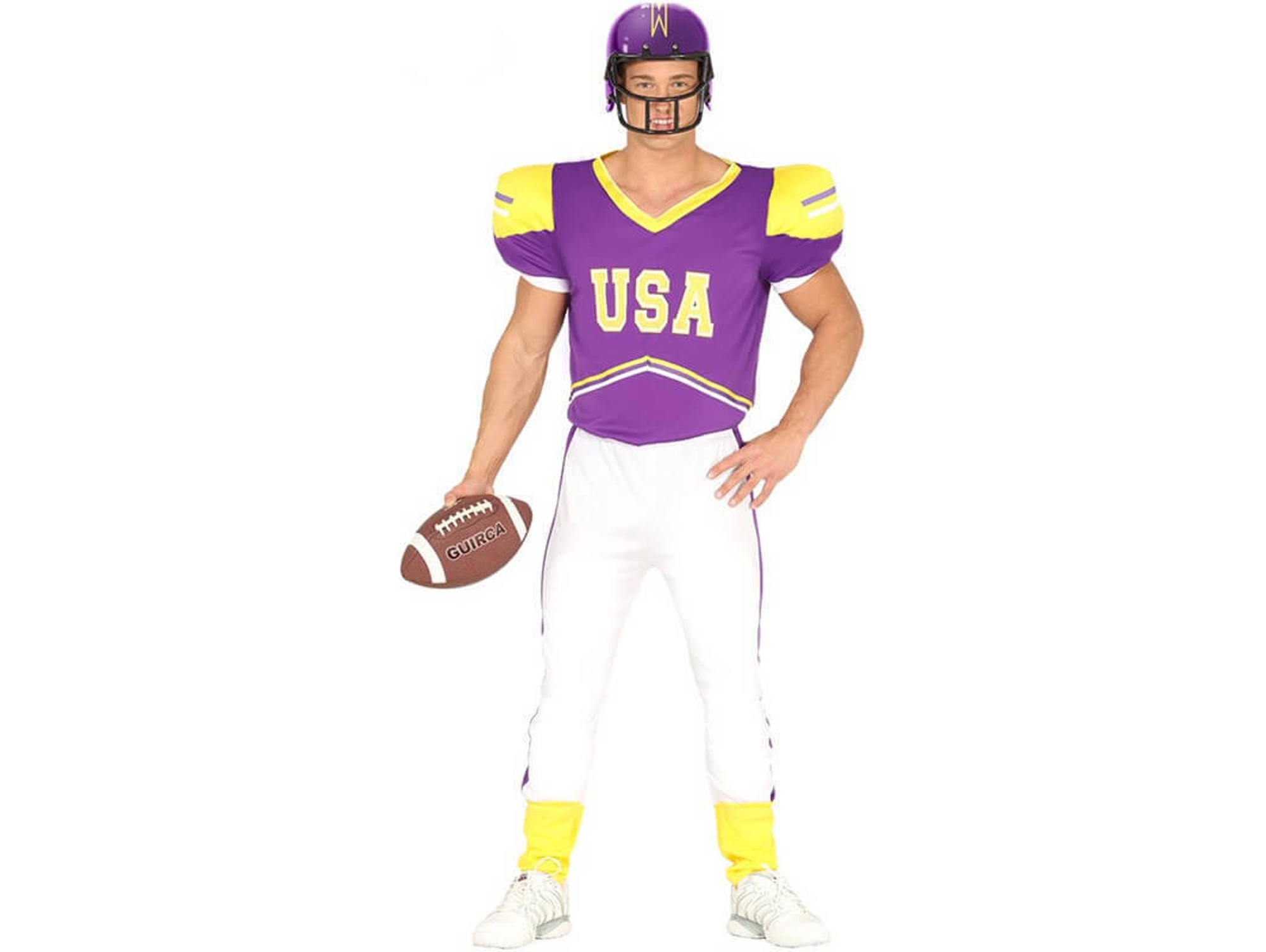 Disfraz de Hombre DISFRAZZES Quarterback Usa Morado Y Amarillo (Talla: L)