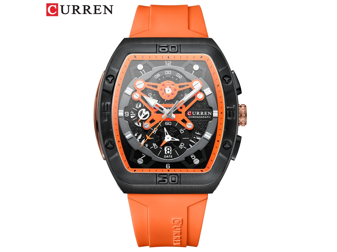 Reloj Multifuncional Creativo Con Correa, Seis Manecillas, Calendario De Cuarzo Y Correa Para Hombre (naranja) Resistente Al Agua