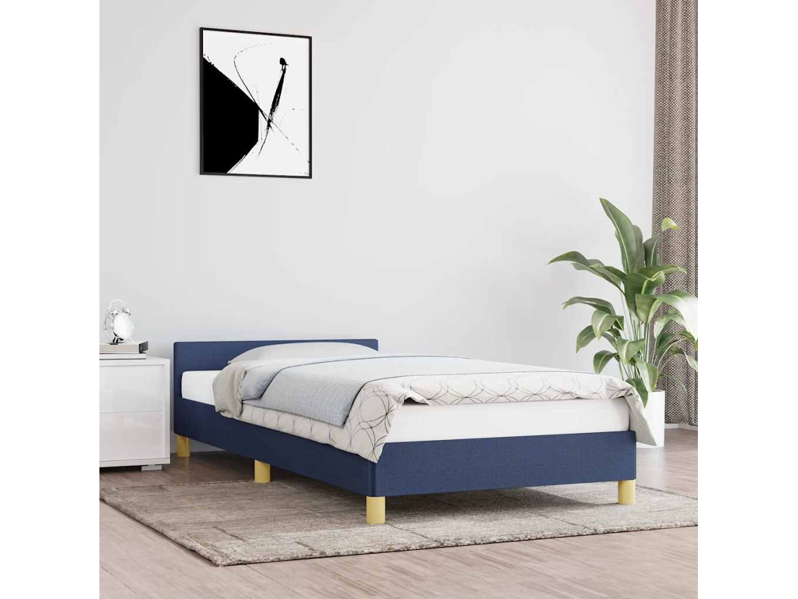 Estructura De Cama Con Cabecero Sin Colchón Tela Azul 80x200 Cm